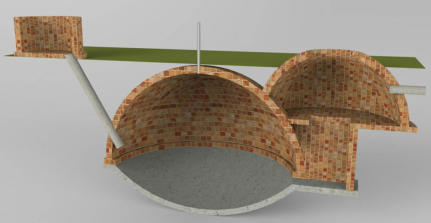 Model of brick dome plant - mainly underground